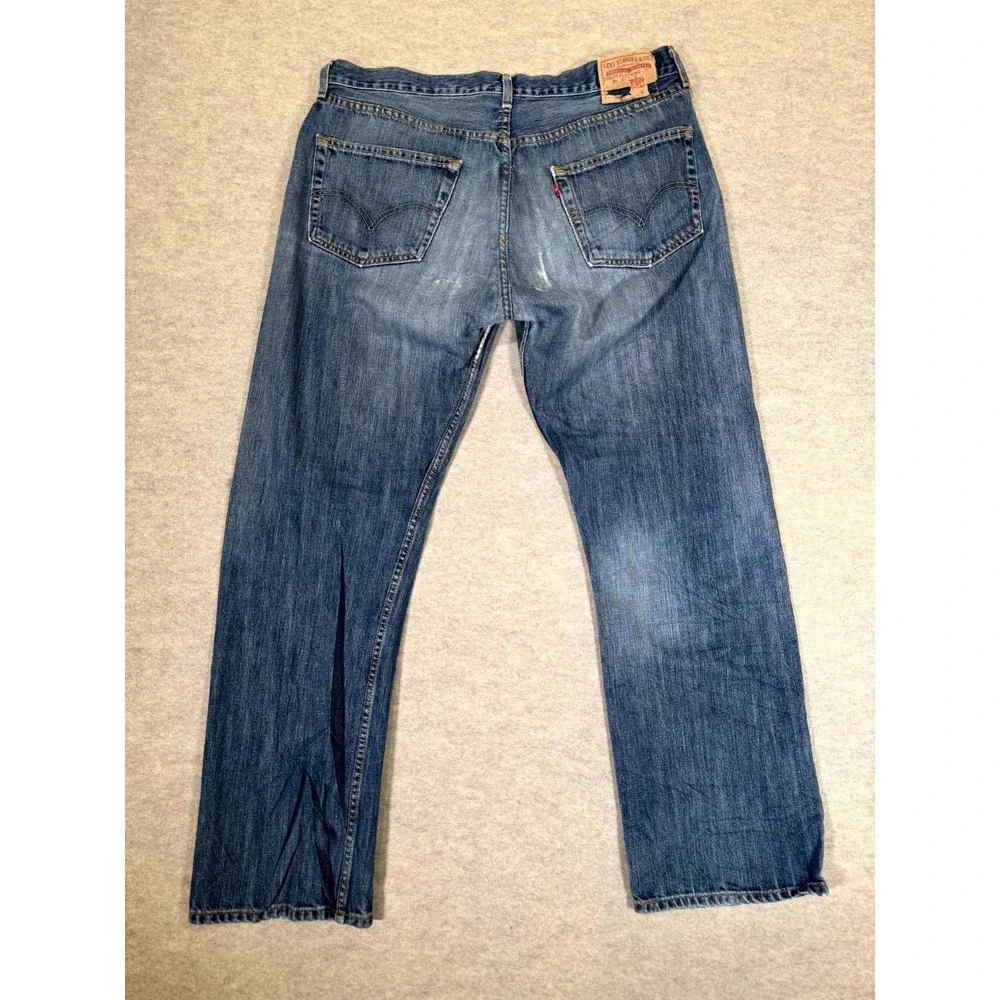 Levis 501 Original Jeans Men 38x32 Blue Whiskered Denim Straight Leg Cotton Logo